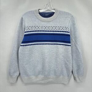 Vineyard Vines Sweater Womens Large Gray Blue Merino Wool Fair Isle Crewneck